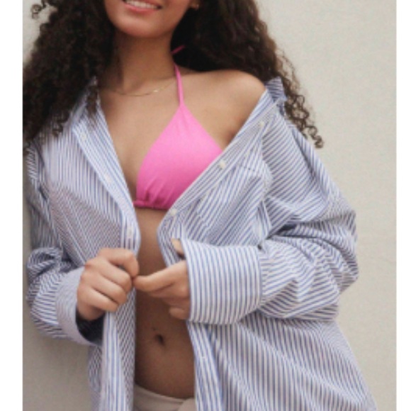 Ardene NWOT Striped Poplin Cotton Button Up Shirt And Midi Shorts Set - Picture 9 of 10